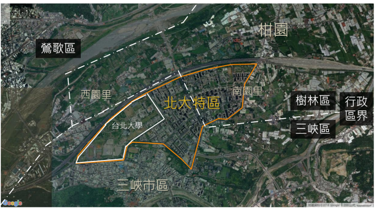 北大特區與臨近社區、行政區界簡易示意圖